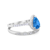 Art Deco Teardrop Wedding Ring Simulated Cubic Zirconia 925 Sterling Silver