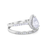 Art Deco Teardrop Wedding Ring Simulated Cubic Zirconia 925 Sterling Silver