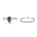 Art Deco Teardrop Wedding Ring Simulated Cubic Zirconia 925 Sterling Silver