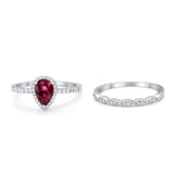 Art Deco Teardrop Wedding Ring Simulated Cubic Zirconia 925 Sterling Silver