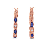 21mm Art Deco Hoop Earrings Marquise Round Cubic Zirconia 925 Sterling Silver Choose Color