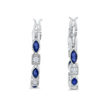 21mm Art Deco Hoop Earrings Marquise Round Cubic Zirconia 925 Sterling Silver Choose Color