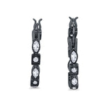 21mm Art Deco Hoop Earrings Marquise Round Cubic Zirconia 925 Sterling Silver Choose Color