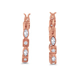 21mm Art Deco Hoop Earrings Marquise Round Cubic Zirconia 925 Sterling Silver Choose Color