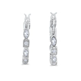 21mm Art Deco Hoop Earrings Marquise Round Cubic Zirconia 925 Sterling Silver Choose Color