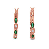 21mm Art Deco Hoop Earrings Marquise Round Cubic Zirconia 925 Sterling Silver Choose Color