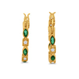 21mm Art Deco Hoop Earrings Marquise Round Cubic Zirconia 925 Sterling Silver Choose Color