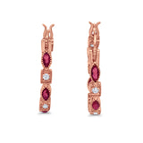 21mm Art Deco Hoop Earrings Marquise Round Cubic Zirconia 925 Sterling Silver Choose Color