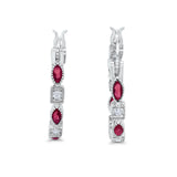 21mm Art Deco Hoop Earrings Marquise Round Cubic Zirconia 925 Sterling Silver Choose Color