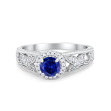 Vintage Style Halo Wedding Ring Simulated Cubic Zirconia 925 Sterling Silver