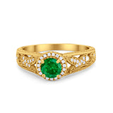 Vintage Style Halo Wedding Ring Simulated Cubic Zirconia 925 Sterling Silver
