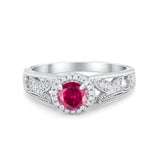 Vintage Style Halo Wedding Ring Simulated Cubic Zirconia 925 Sterling Silver