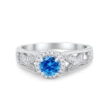 Vintage Style Halo Wedding Ring Simulated Cubic Zirconia 925 Sterling Silver