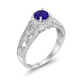 Vintage Style Halo Wedding Ring Simulated Cubic Zirconia 925 Sterling Silver