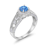 Vintage Style Halo Wedding Ring Simulated Cubic Zirconia 925 Sterling Silver
