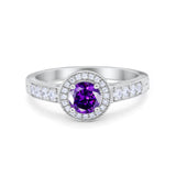 Vintage Style Halo Wedding Ring Simulated Cubic Zirconia 925 Sterling Silver