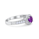 Vintage Style Halo Wedding Ring Simulated Cubic Zirconia 925 Sterling Silver