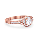 Vintage Style Engagement Ring Round Simulated Cubic Zirconia 925 Sterling Silver