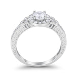 Vintage Style Engagement Ring Round Simulated Cubic Zirconia 925 Sterling Silver