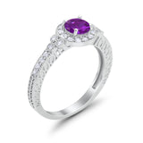 Vintage Style Engagement Ring Round Simulated Cubic Zirconia 925 Sterling Silver