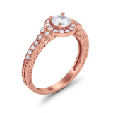 Vintage Style Engagement Ring Round Simulated Cubic Zirconia 925 Sterling Silver