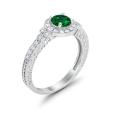 Vintage Style Engagement Ring Round Simulated Cubic Zirconia 925 Sterling Silver