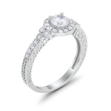 Vintage Style Engagement Ring Round Simulated Cubic Zirconia 925 Sterling Silver