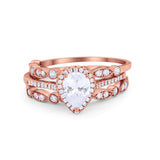 Art Deco Teardrop Pear Wedding Three Piece Simulated Cubic Zirconia 925 Sterling Silver