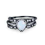 Art Deco Teardrop Pear Wedding Three Piece Simulated Cubic Zirconia 925 Sterling Silver