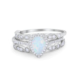 Art Deco Teardrop Pear Wedding Three Piece Simulated Cubic Zirconia 925 Sterling Silver