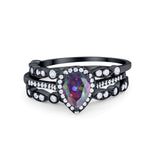 Art Deco Teardrop Pear Wedding Three Piece Simulated Cubic Zirconia 925 Sterling Silver