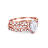 Art Deco Teardrop Pear Wedding Three Piece Simulated Cubic Zirconia 925 Sterling Silver