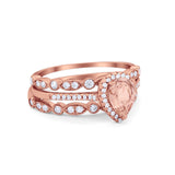 Art Deco Teardrop Pear Wedding Three Piece Simulated Cubic Zirconia 925 Sterling Silver