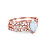 Art Deco Teardrop Pear Wedding Three Piece Simulated Cubic Zirconia 925 Sterling Silver