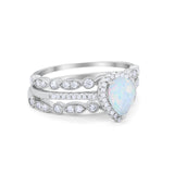 Art Deco Teardrop Pear Wedding Three Piece Simulated Cubic Zirconia 925 Sterling Silver