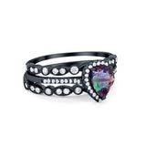 Art Deco Teardrop Pear Wedding Three Piece Simulated Cubic Zirconia 925 Sterling Silver