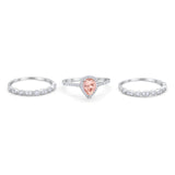 Art Deco Teardrop Pear Wedding Three Piece Simulated Cubic Zirconia 925 Sterling Silver