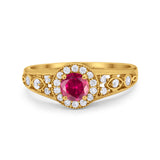 Vintage Style Engagement Ring Halo Simulated Cubic Zirconia 925 Sterling Silver