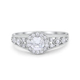 Vintage Style Engagement Ring Halo Simulated Cubic Zirconia 925 Sterling Silver