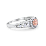 Vintage Style Engagement Ring Halo Simulated Cubic Zirconia 925 Sterling Silver