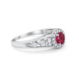 Vintage Style Engagement Ring Halo Simulated Cubic Zirconia 925 Sterling Silver