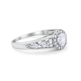 Vintage Style Engagement Ring Halo Simulated Cubic Zirconia 925 Sterling Silver