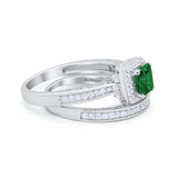 Halo Princess Cut Art Deco Wedding Bridal Set Ring Round Cubic Zirconia 925 Sterling Silver