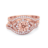 Art Deco Wedding Ring Band Bridal Set Three Piece Round Cubic Zirconia 925 Sterling Silver
