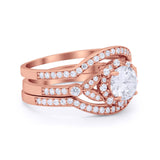 Art Deco Wedding Ring Band Bridal Set Three Piece Round Cubic Zirconia 925 Sterling Silver