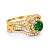 Art Deco Wedding Ring Band Bridal Set Three Piece Round Cubic Zirconia 925 Sterling Silver