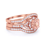 Art Deco Wedding Ring Band Bridal Set Three Piece Round Cubic Zirconia 925 Sterling Silver