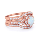 Art Deco Wedding Ring Band Bridal Set Three Piece Round Cubic Zirconia 925 Sterling Silver