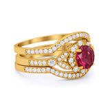 Art Deco Wedding Ring Band Bridal Set Three Piece Round Cubic Zirconia 925 Sterling Silver