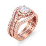 Art Deco Wedding Ring Band Bridal Set Three Piece Round Cubic Zirconia 925 Sterling Silver